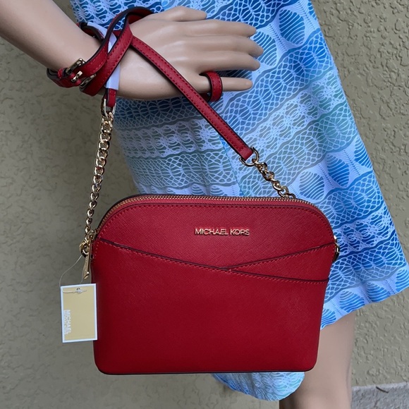 MICHAEL KORS Jet Set Travel Medium Logo Dome Crossbody Bag FLAME COLOR - Picture 14 of 16